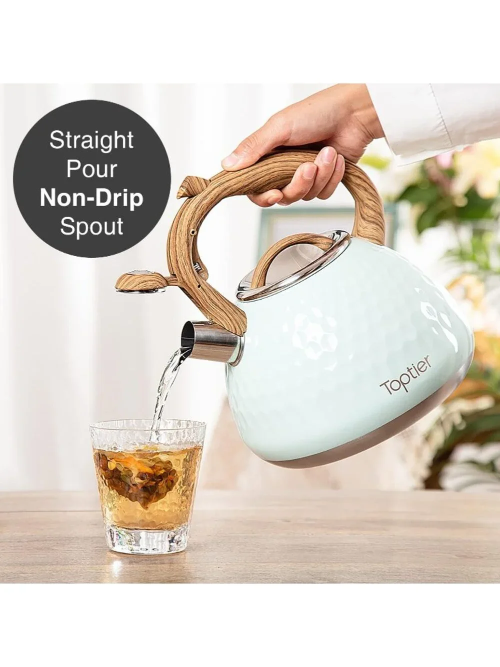 Light Green Kitchen Whistling Tea Kettle 2.7-QT Stainless Steel Diamond Design